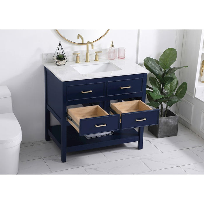 Elegant Sinclaire 36" Single Bathroom Vanity, Blue/Backsplash