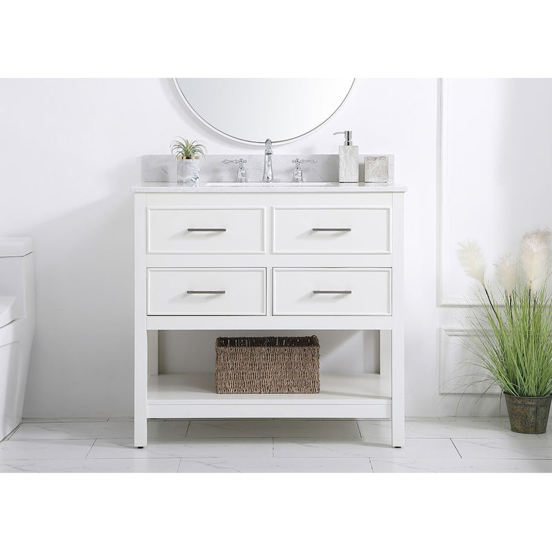 Elegant Sinclaire 36" Single Bathroom Vanity, White/Backsplash
