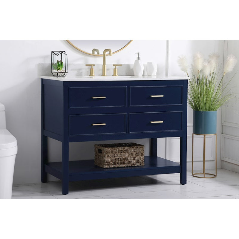 Elegant Sinclaire 42" Single Bathroom Vanity, Blue/Backsplash