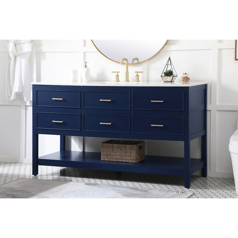 Elegant Kitchen/Bath Sinclaire 60" Single Bathroom Vanity, Blue