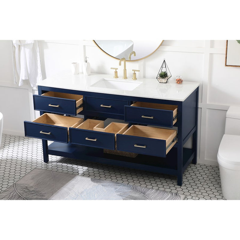 Elegant Kitchen/Bath Sinclaire 60" Single Bathroom Vanity, Blue