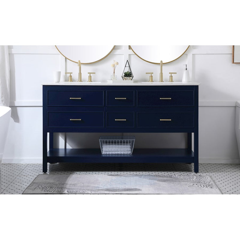 Elegant Kitchen/Bath Sinclaire 60" Double Bathroom Vanity, Blue