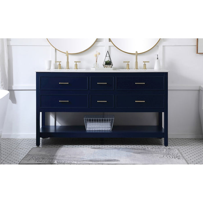 Elegant Kitchen/Bath Sinclaire 60" Double Bathroom Vanity, Blue