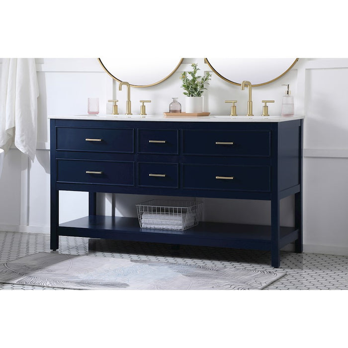 Elegant Kitchen/Bath Sinclaire 60" Double Bathroom Vanity, Blue