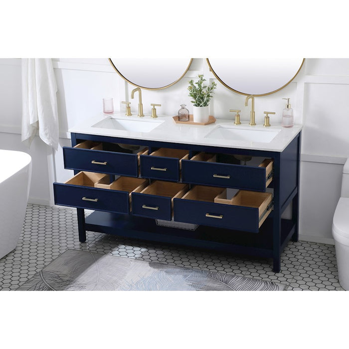 Elegant Kitchen/Bath Sinclaire 60" Double Bathroom Vanity, Blue