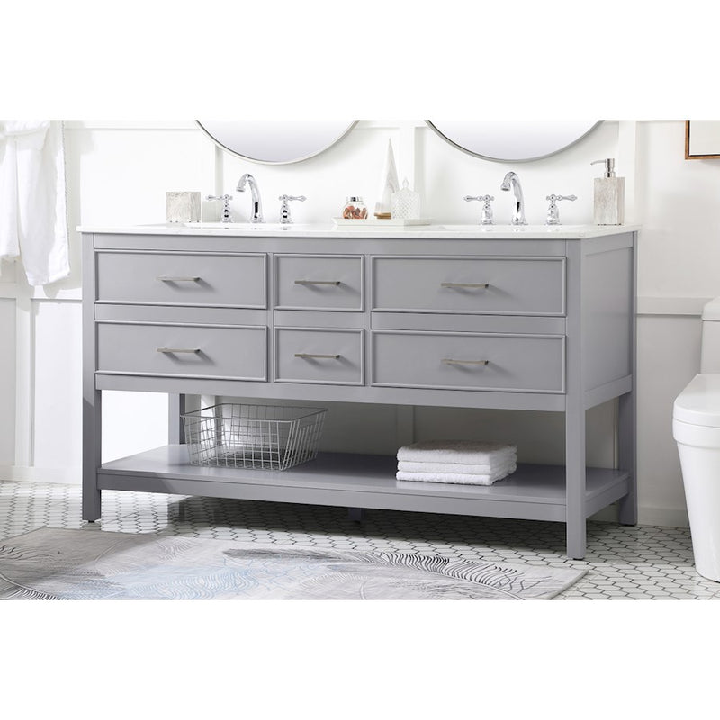 Elegant Kitchen/Bath Sinclaire 60" Double Bathroom Vanity, Gray