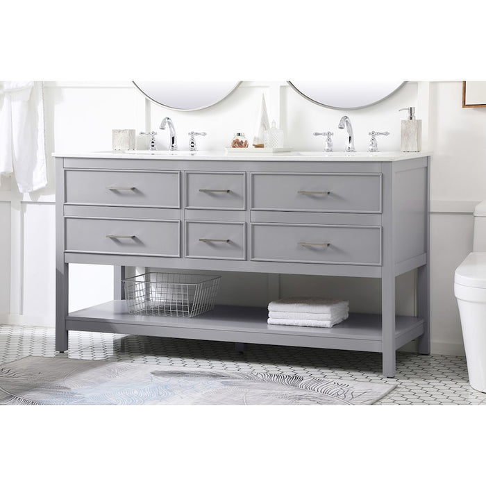 Elegant Kitchen/Bath Sinclaire 60" Double Bathroom Vanity, Gray