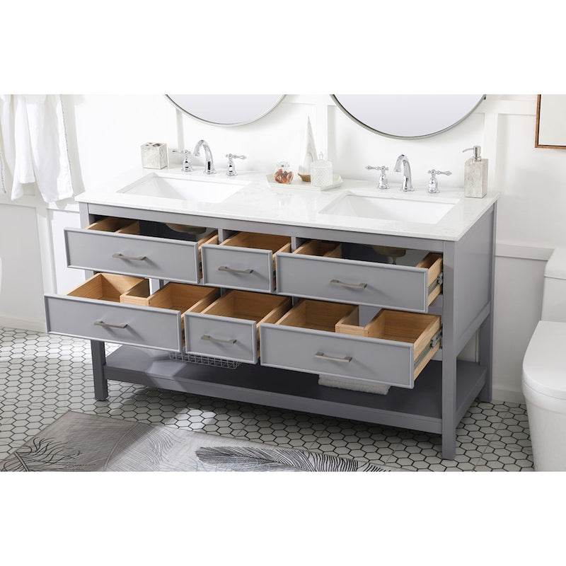 Elegant Kitchen/Bath Sinclaire 60" Double Bathroom Vanity, Gray