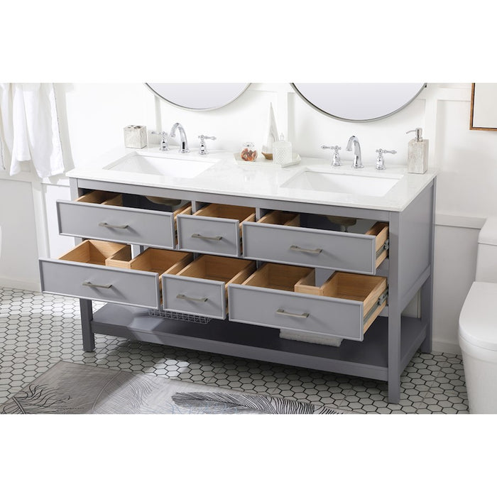 Elegant Kitchen/Bath Sinclaire 60" Double Bathroom Vanity, Gray