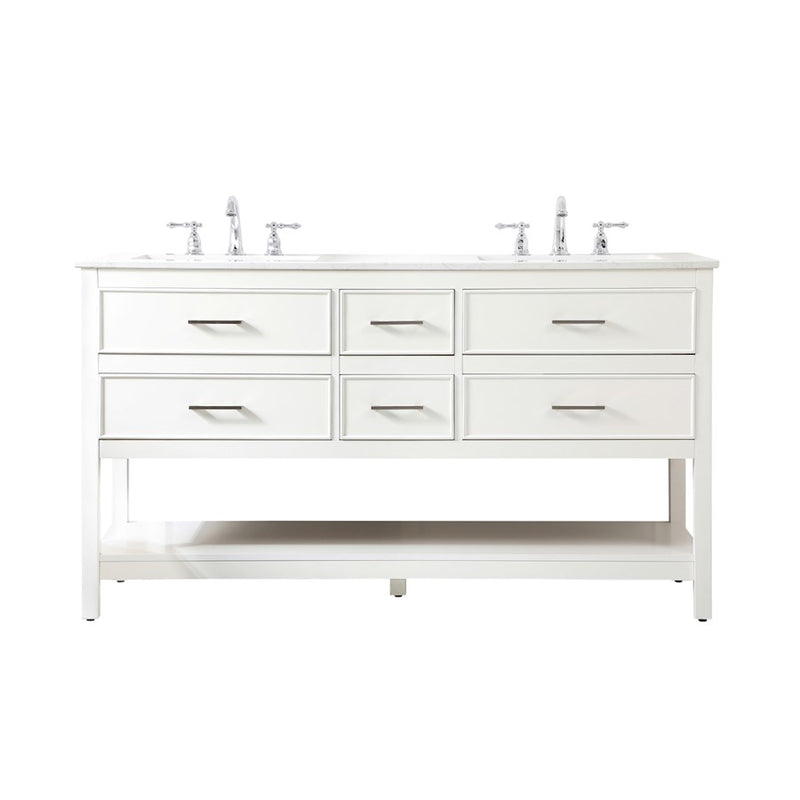 Elegant Kitchen/Bath Sinclaire 60" Double Bathroom Vanity, White - VF19060DWH