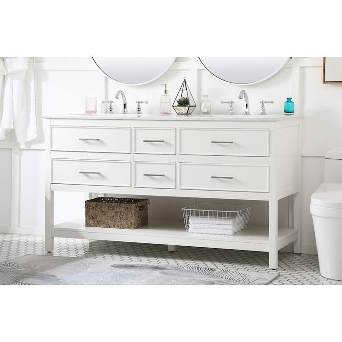 Elegant Kitchen/Bath Sinclaire 60" Double Bathroom Vanity, White