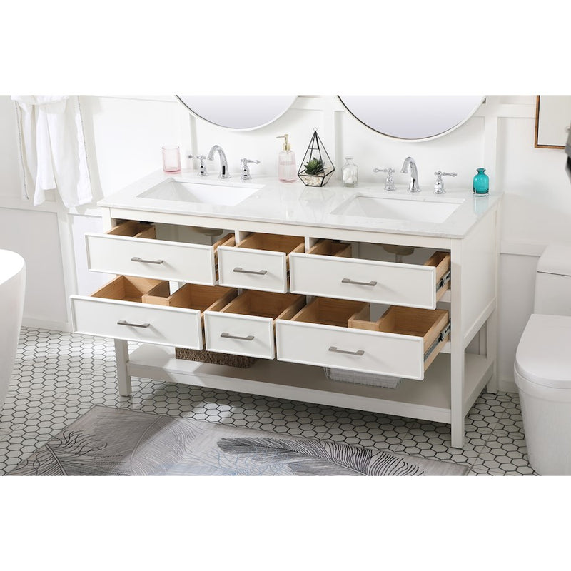Elegant Kitchen/Bath Sinclaire 60" Double Bathroom Vanity, White