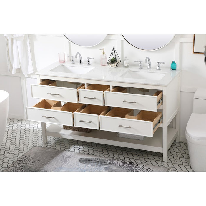 Elegant Kitchen/Bath Sinclaire 60" Double Bathroom Vanity, White