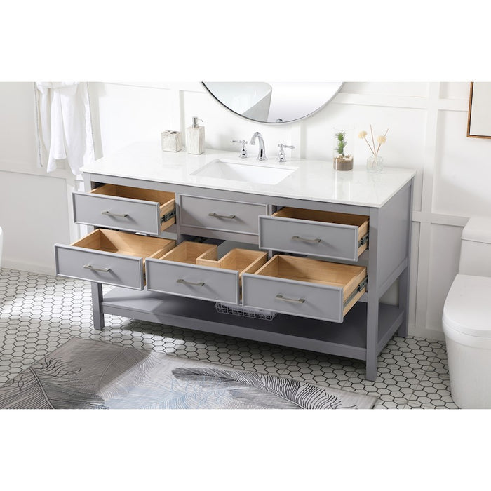 Elegant Kitchen/Bath Sinclaire 60" Single Bathroom Vanity, Gray