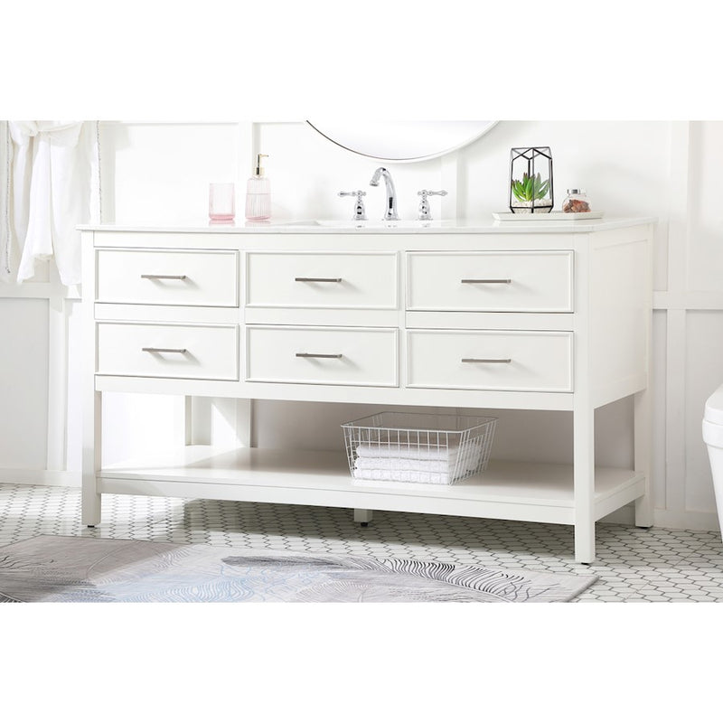 Elegant Kitchen/Bath Sinclaire 60" Single Bathroom Vanity, White