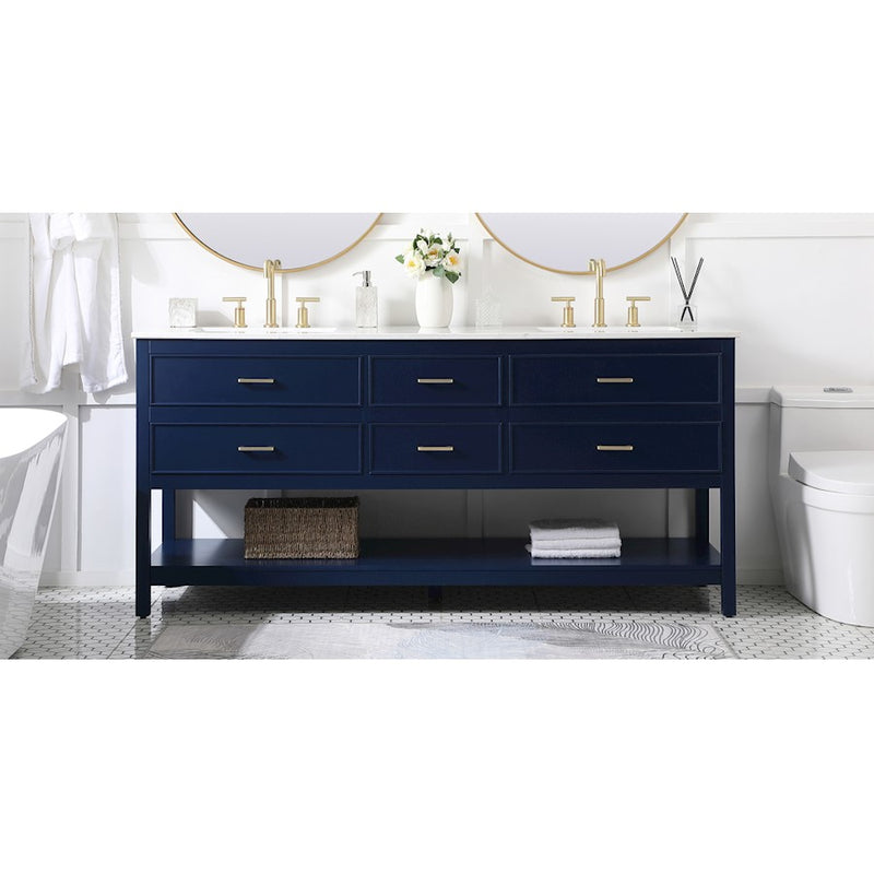 Elegant Kitchen/Bath Sinclaire 72" Double Bathroom Vanity, Blue