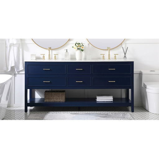 Elegant Kitchen/Bath Sinclaire 72" Double Bathroom Vanity, Blue