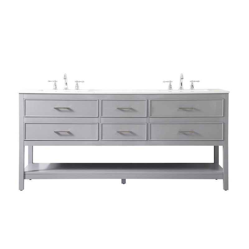 Elegant Kitchen/Bath Sinclaire 72" Double Bathroom Vanity, Gray - VF19072DGR