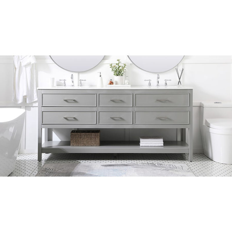 Elegant Kitchen/Bath Sinclaire 72" Double Bathroom Vanity, Gray