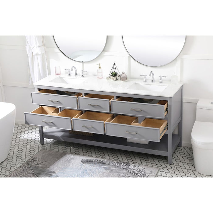 Elegant Kitchen/Bath Sinclaire 72" Double Bathroom Vanity, Gray