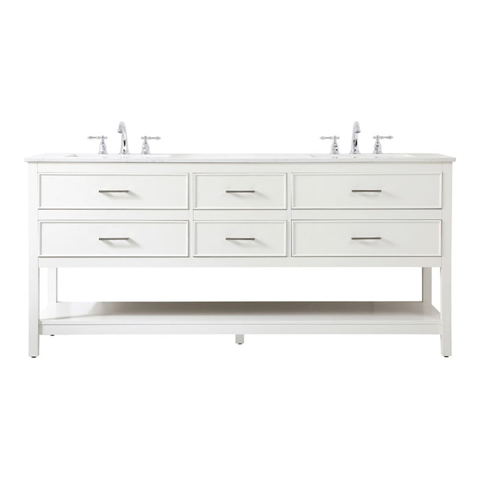 Elegant Kitchen/Bath Sinclaire 72" Double Bathroom Vanity, White - VF19072DWH