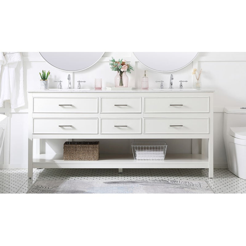 Elegant Kitchen/Bath Sinclaire 72" Double Bathroom Vanity, White