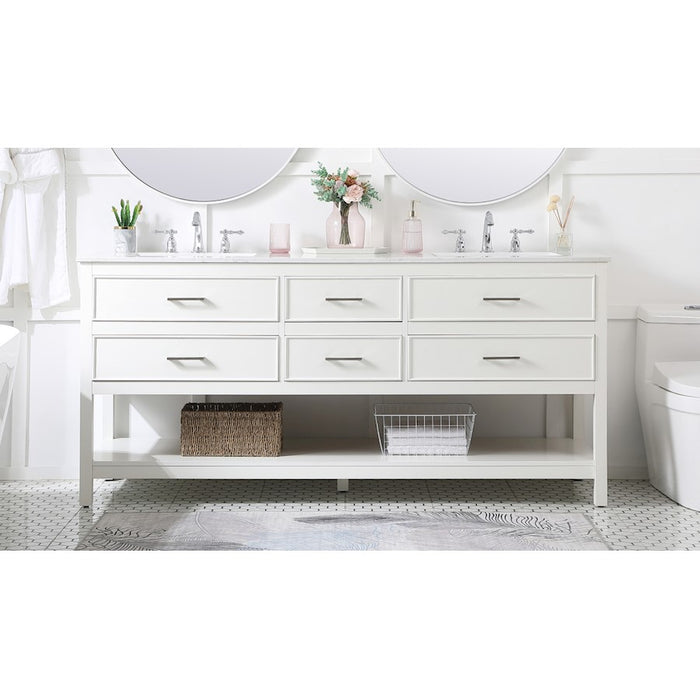 Elegant Kitchen/Bath Sinclaire 72" Double Bathroom Vanity, White