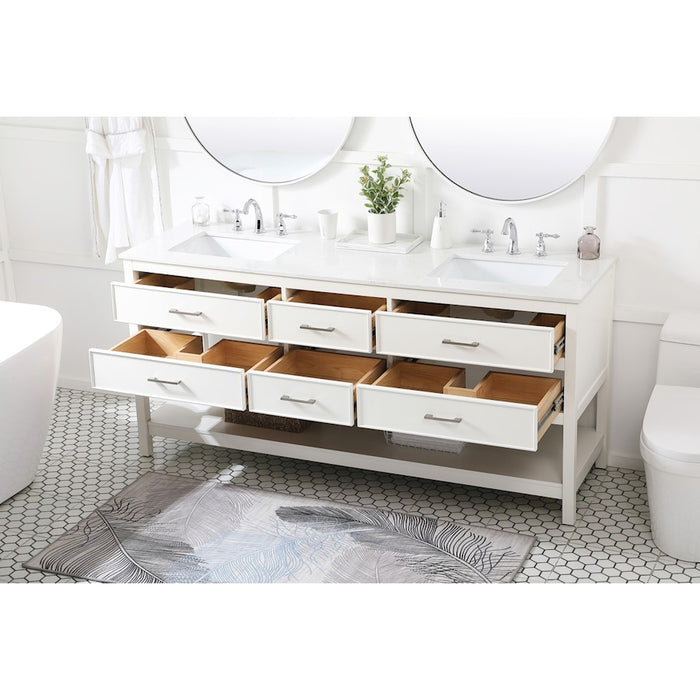 Elegant Kitchen/Bath Sinclaire 72" Double Bathroom Vanity, White