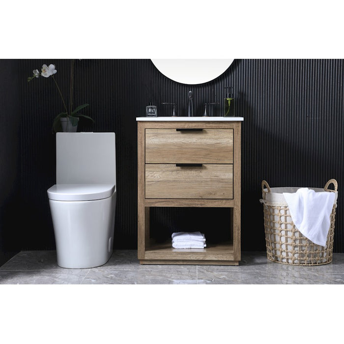 Elegant Lighting Larkin 24"L Single Vanity Sink, Natural Oak