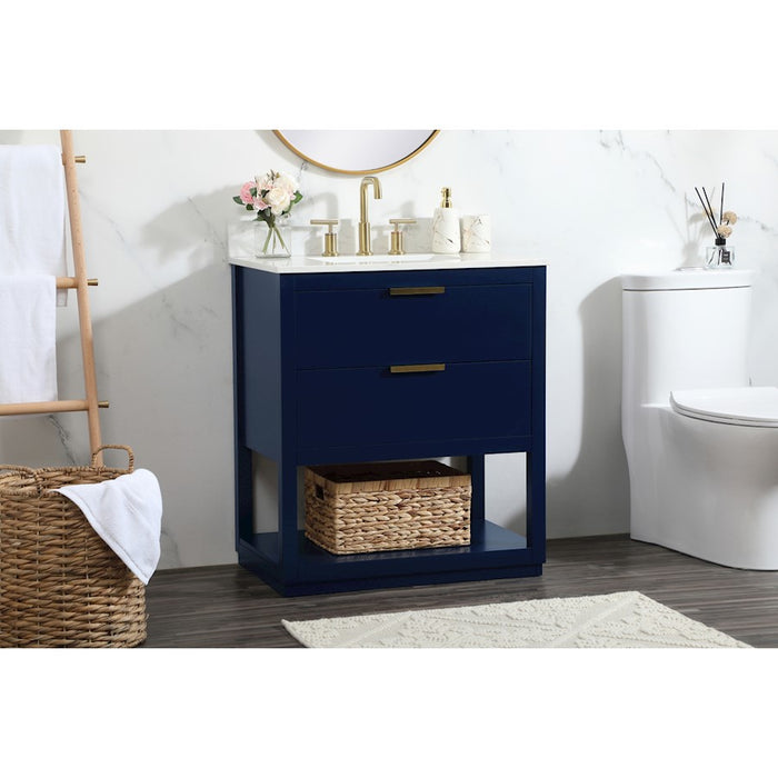 Elegant Larkin 30" Single Bathroom Vanity, Blue/Backsplash