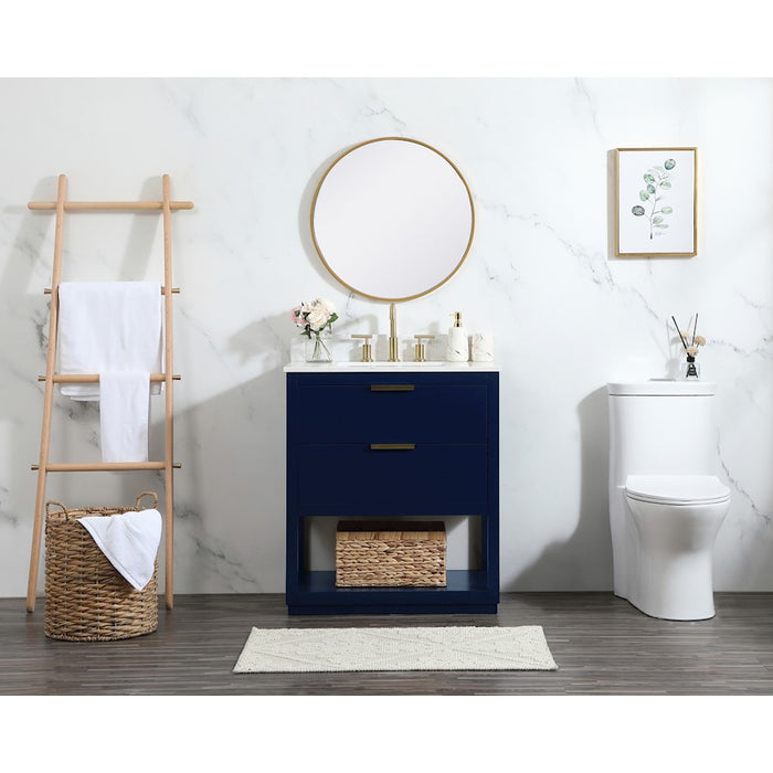 Elegant Larkin 30" Single Bathroom Vanity, Blue/Backsplash
