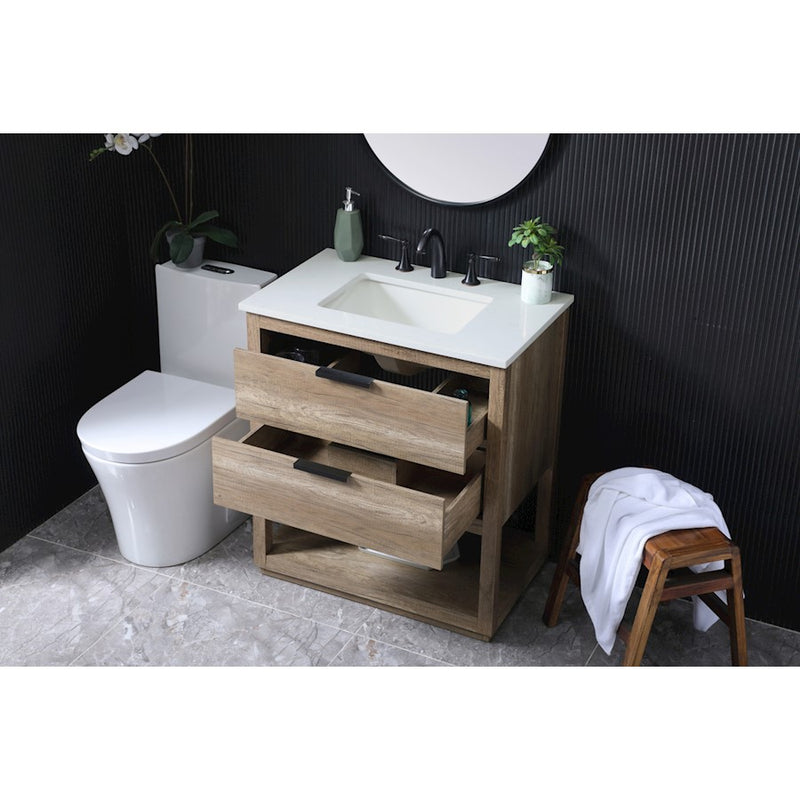 Elegant Lighting Larkin 30"L Single Vanity Sink, Natural Oak