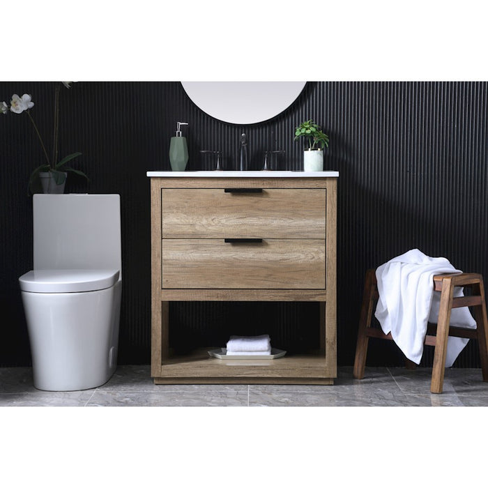 Elegant Lighting Larkin 30"L Single Vanity Sink, Natural Oak
