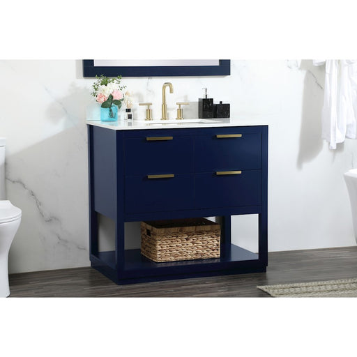 Elegant Larkin 36" Single Bathroom Vanity, Blue/Backsplash