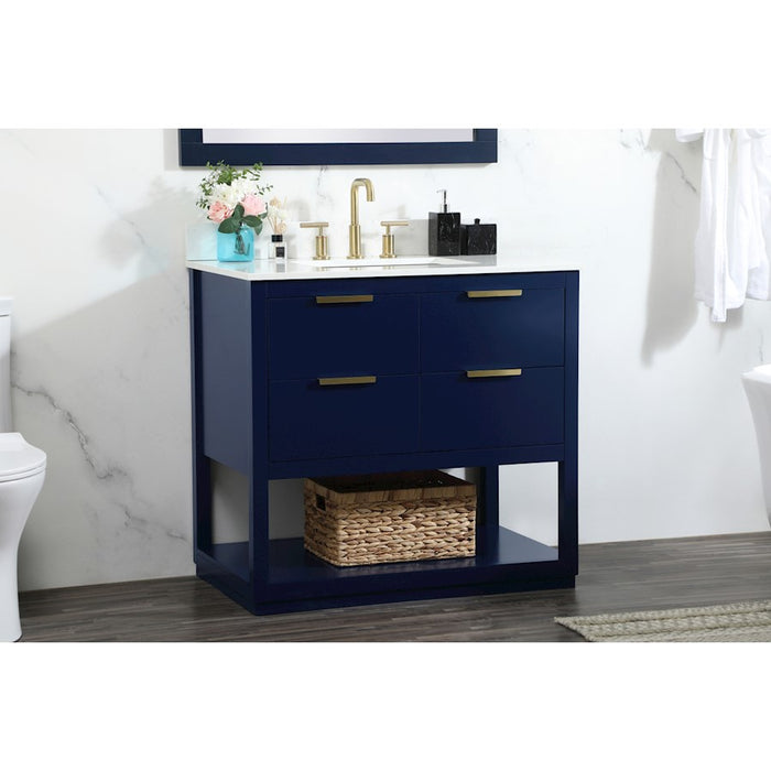 Elegant Larkin 36" Single Bathroom Vanity, Blue/Backsplash