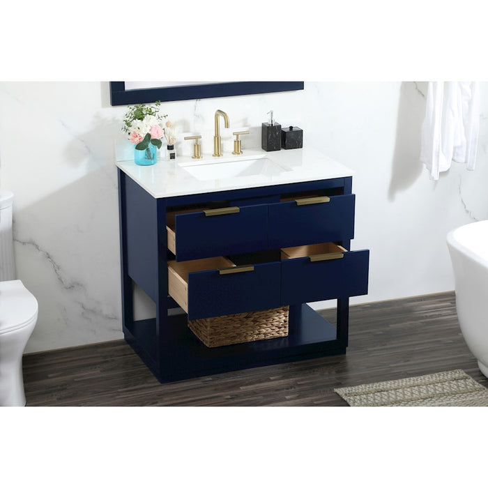 Elegant Larkin 36" Single Bathroom Vanity, Blue/Backsplash