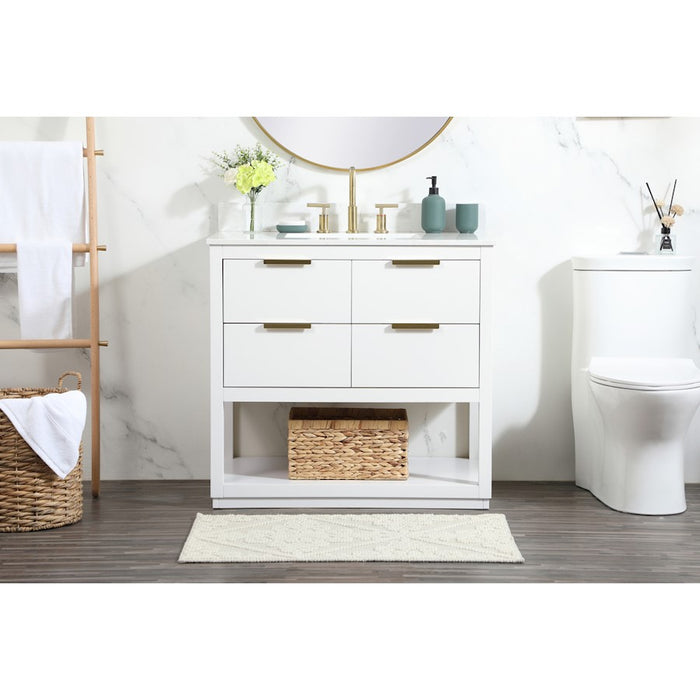 Elegant Larkin 36" Single Bathroom Vanity, White/Backsplash