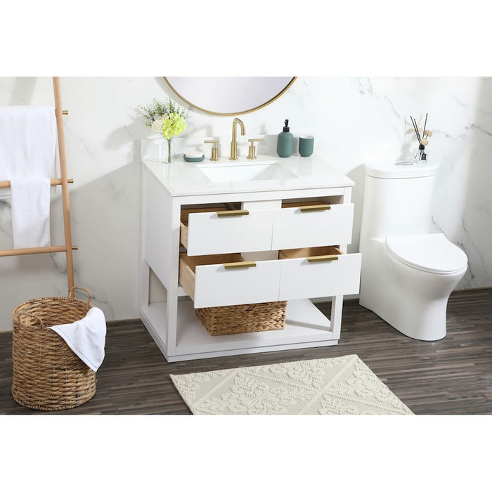 Elegant Larkin 36" Single Bathroom Vanity, White/Backsplash