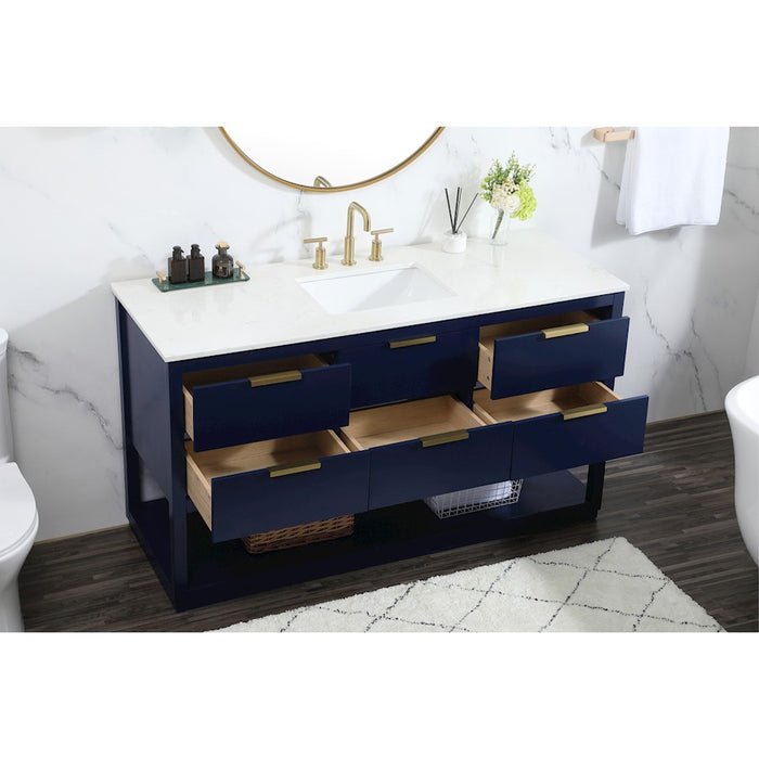 Elegant Kitchen/Bath Larkin 60" Single Bathroom Vanity, Blue