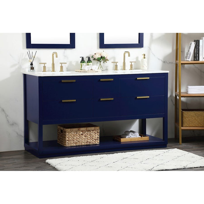 Elegant Kitchen/Bath Larkin 60" Double Bathroom Vanity, Blue