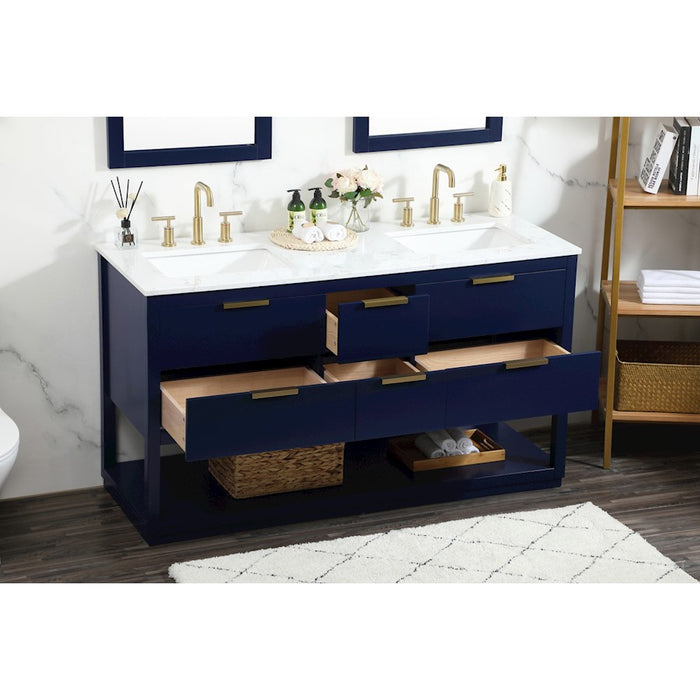 Elegant Kitchen/Bath Larkin 60" Double Bathroom Vanity, Blue