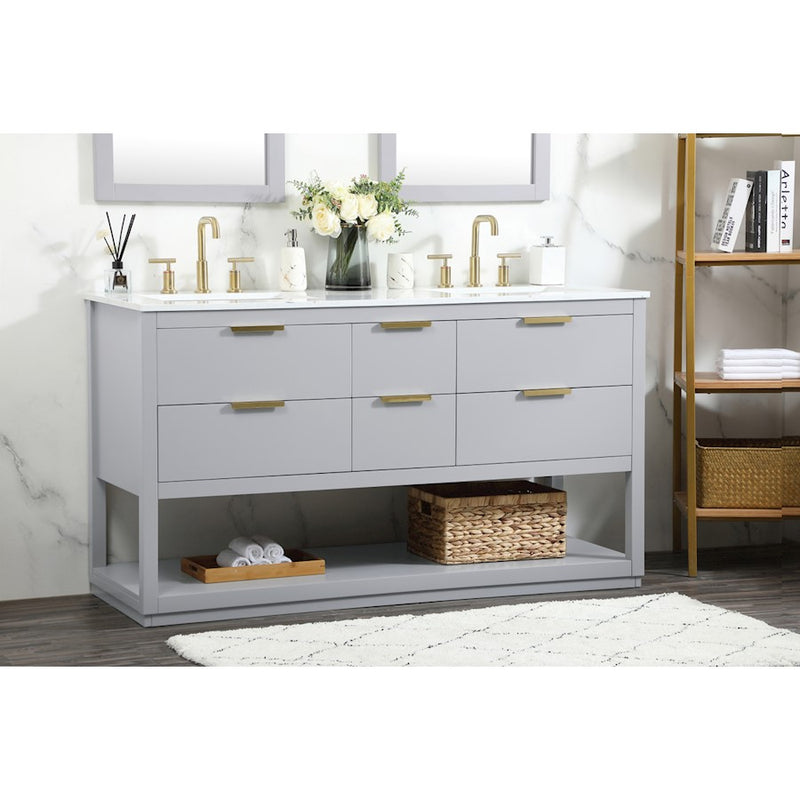 Elegant Kitchen/Bath Larkin 60" Double Bathroom Vanity, Grey