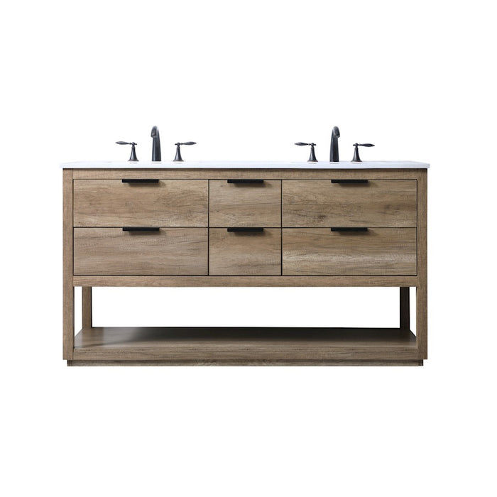 Elegant Lighting Larkin 60"L Double Vanity Sink, Natural Oak - VF19260DNT