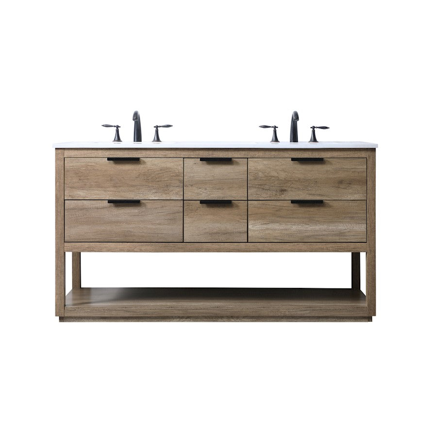 Elegant Lighting Larkin 60"L Double Vanity Sink, Natural Oak - VF19260DNT
