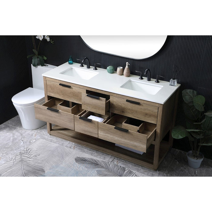 Elegant Lighting Larkin 60"L Double Vanity Sink, Natural Oak