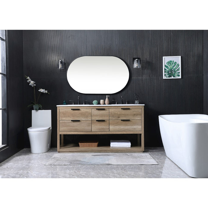 Elegant Lighting Larkin 60"L Double Vanity Sink, Natural Oak