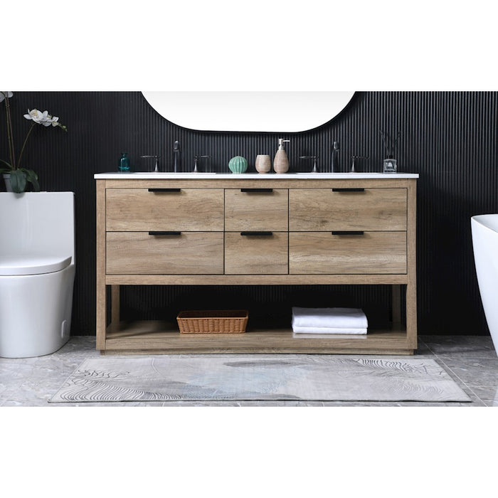 Elegant Lighting Larkin 60"L Double Vanity Sink, Natural Oak