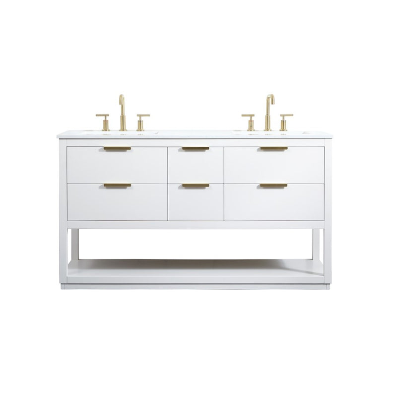 Elegant Kitchen/Bath Larkin 60" Double Bathroom Vanity, White - VF19260DWH