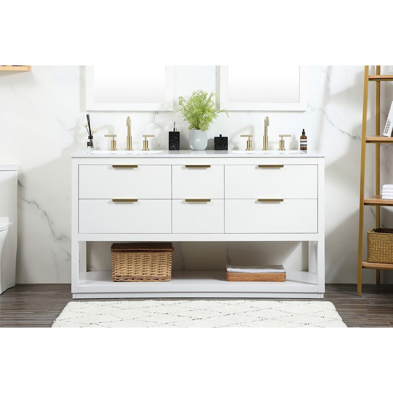 Elegant Kitchen/Bath Larkin 60" Double Bathroom Vanity, White