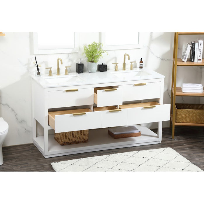 Elegant Kitchen/Bath Larkin 60" Double Bathroom Vanity, White